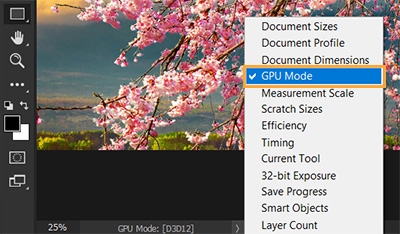 尝试诊断渲染问题时，请为现用文档使用新的 GPU 模式指示器